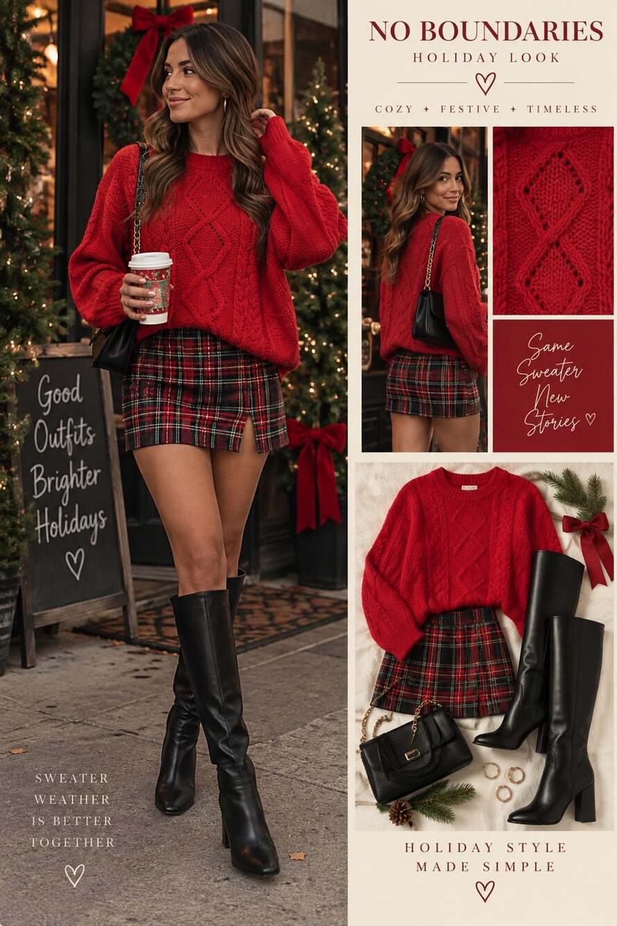No Boundaries Red Chunky Cable Knit Oversized Mock Neck Sweater